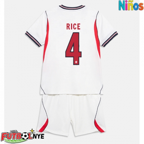 Camiseta Inglaterra Declan Rice #4 Primera Equipación para niños Mundial 2026 manga corta (+ pantalones cortos)